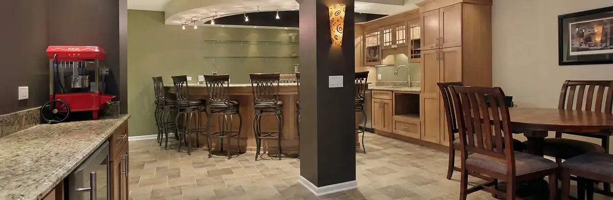 modern basement remodeling with custom finishes and open layout in a home in Anaheim, CA
