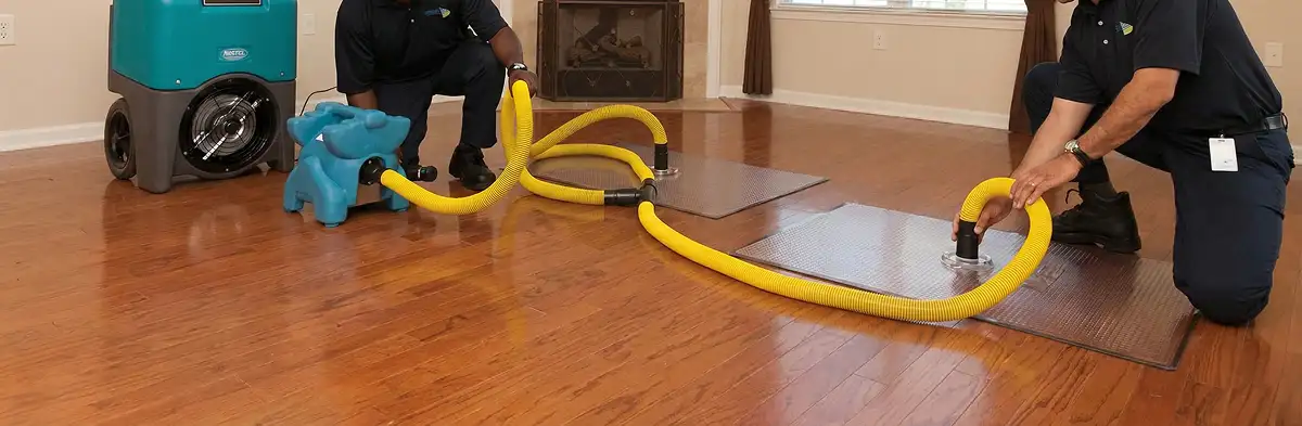 emergency water removal technicians extracting standing water from a home using professional equipment in Anaheim, CA