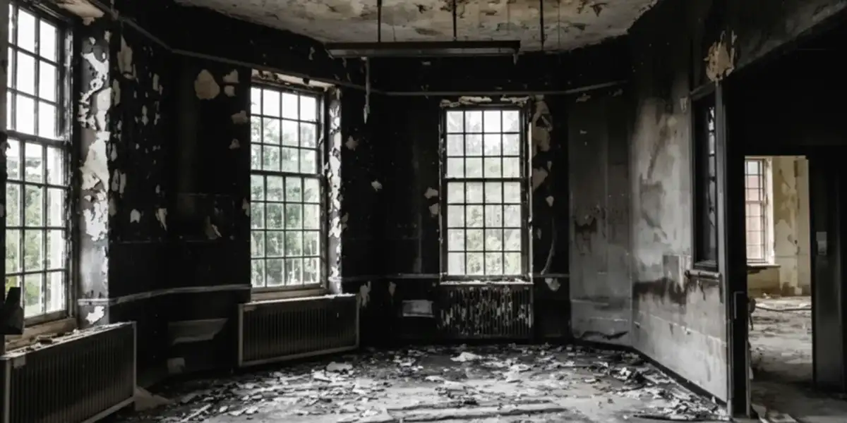 fire damage repair addressing severe interior damage and smoke residue inside a burned home in Anaheim, CA