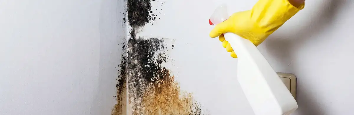 visible mold growth on an interior wall being treated during mold removal service in Anaheim, CA