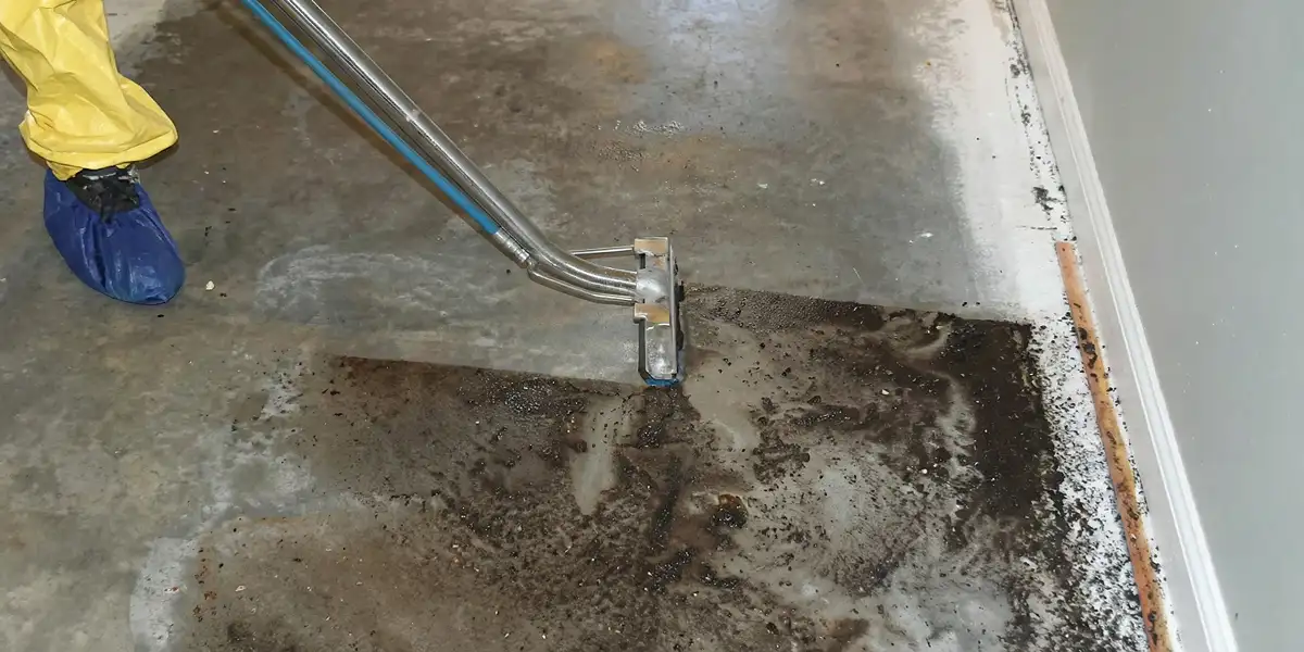 sewage removal technicians extracting contaminated wastewater from a residential floor in Anaheim, CA